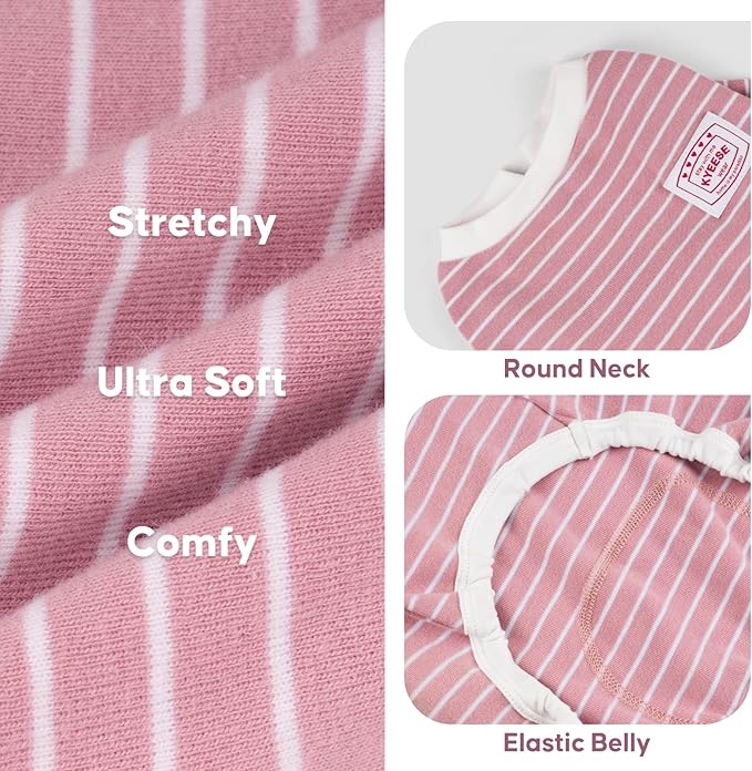 KYEESE Dog Pajamas Soft Striped Pet Jumpsuit Lightweight Doggie Jammies 4 Legs Dog Clothes Stretchable Pajamas Breathable Cozy Outfit Comfortable Onesie Sleepwear for Small Dogs,Pink Striped, Large