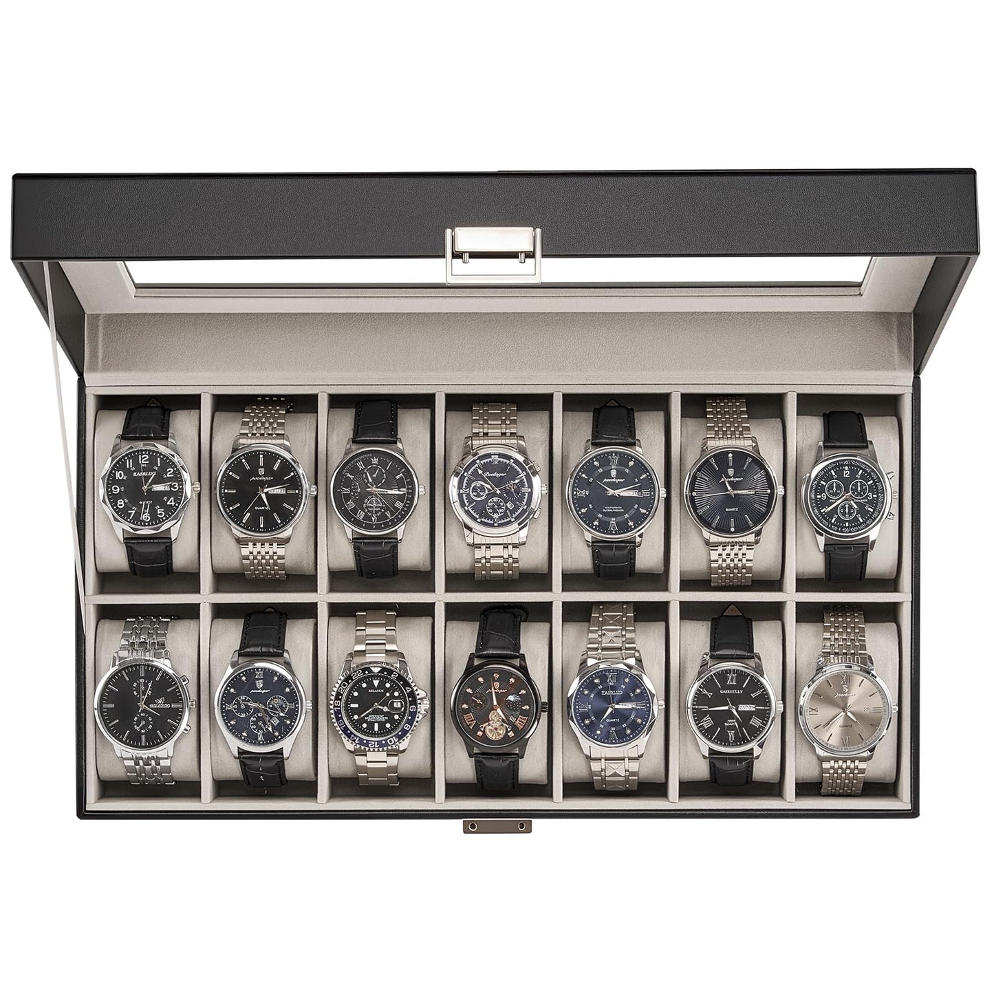 ProCase Watch Case for Men, 14 Slot Mens Watch Box Holder Organizer with Glass Lid, Watch Display Case, Fathers Day Gift for Dad Husband, Birthday Valentine Gifts for Men Women -14 Slot, Black