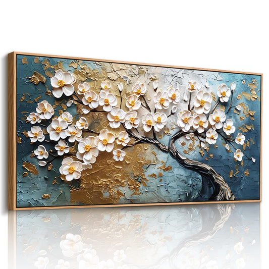 imjiayu Tree of Life Wall Art, Large Framed Wall Art, Abstract Art Wall Decor, Blue and White Tree Canvas Prints, Modern Wall Pictures for Living Room Bedroom Office Home Decorations 20"x40"