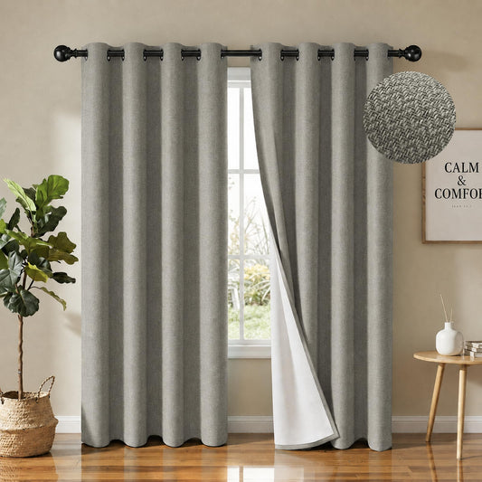 SABALANICA 2 Panels 100% Blackout Linen-Textured Curtains, Thick Thermal Insulated Grommet Drapes with Subtle Herringbone Weave, Luxury Decor for Bedroom/Living Room, 54 x 84 Inches, Grey