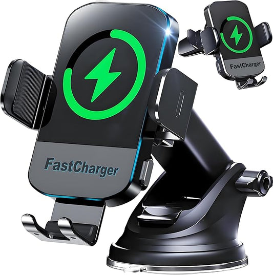 CHGeek Wireless Car Charger, 2026 Upgrade 15W Fast Charging Auto Clamping Car Phone Holder Charger, Phone Holders for car Mount, fit for iPhone 17 16 15 14 13 Mini Pro Max XR,Samsung Galaxy S25 Ultra