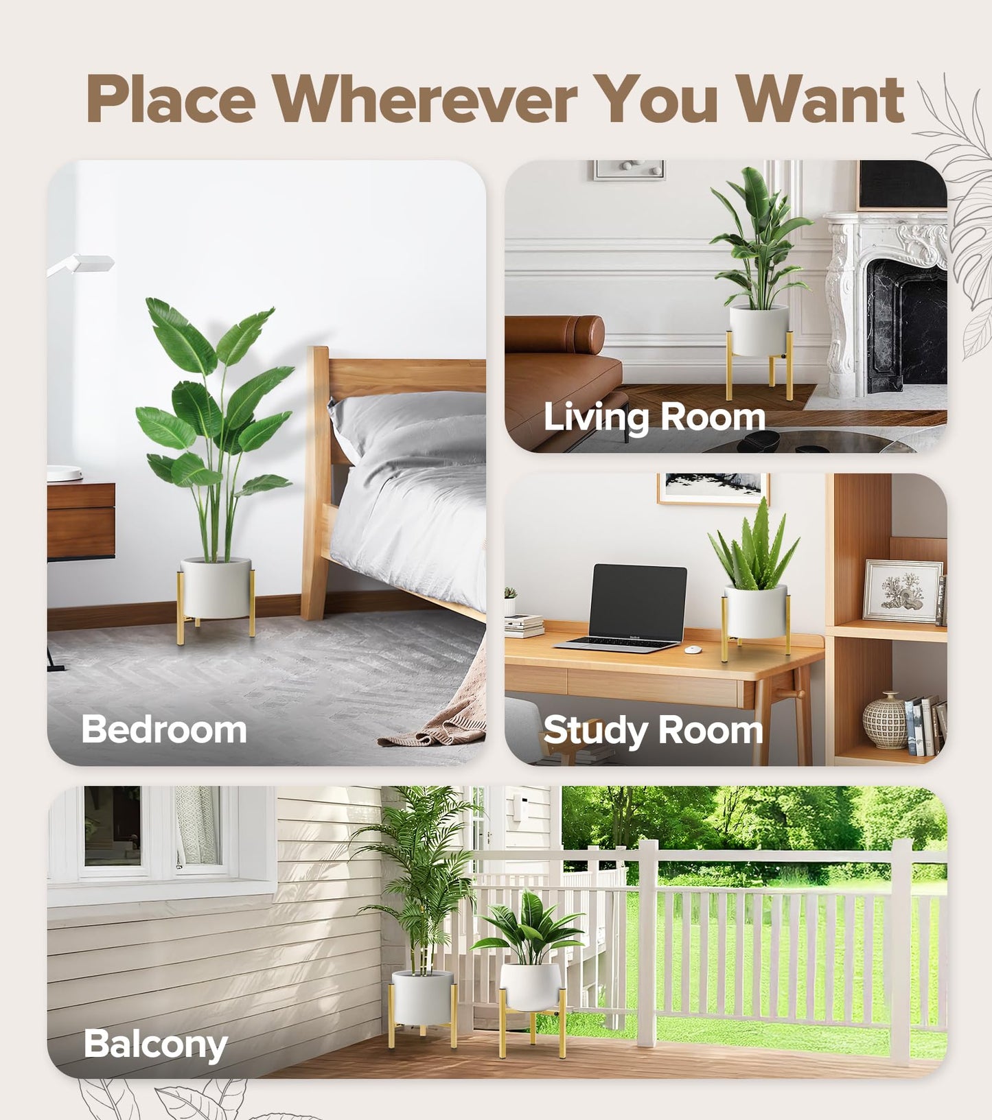 AZADESJET Plant Stand Indoor Adjustable, Metal Modern Indoor Plant Stand, Heavy Duty Plant Stands Outdoor Corner, Stable Plant Holder, Fits 8 to 12 Inches Pots, Gold, 1 Pack, Pot & Plant Not Included