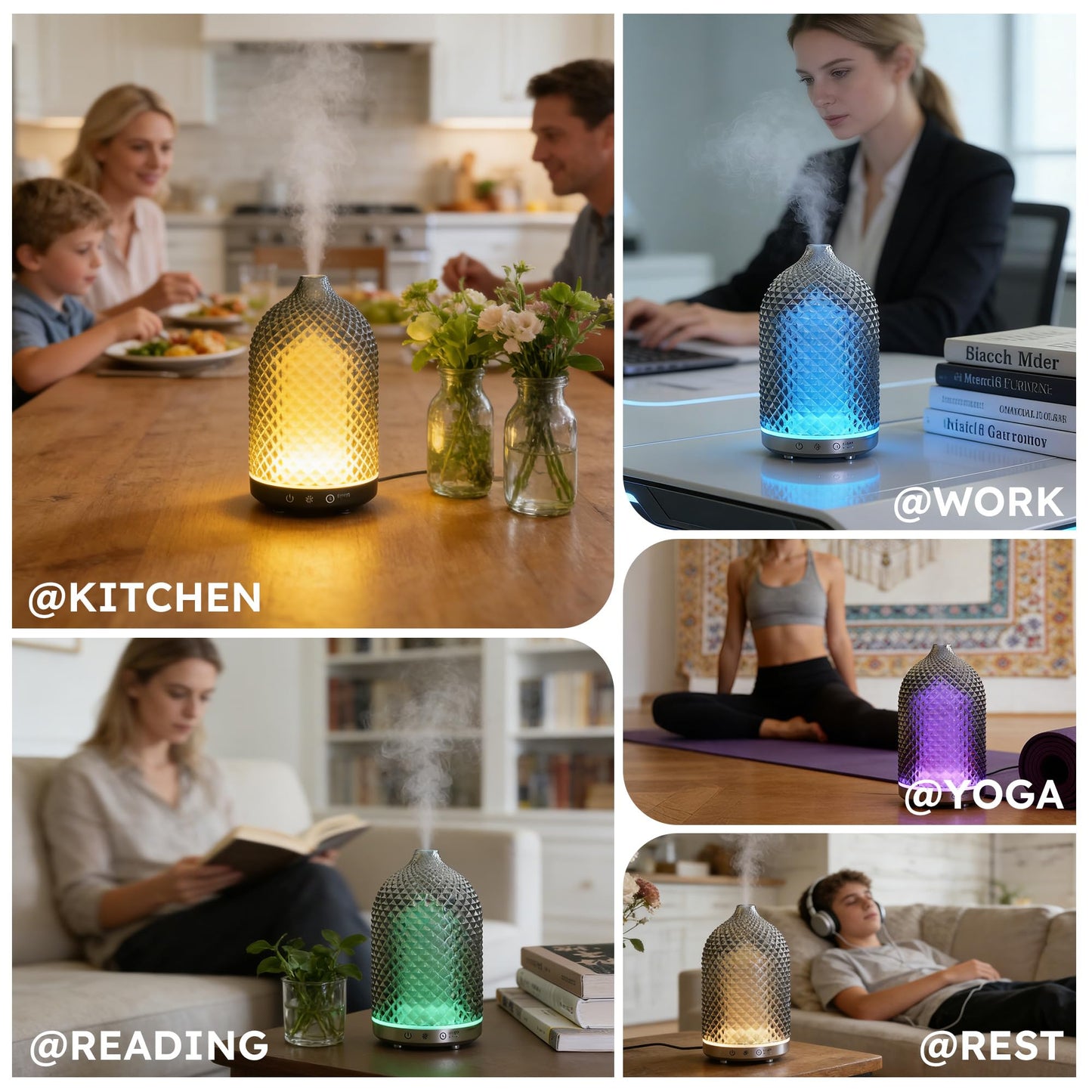 Peuesty Essential Oil Diffuser 150ml, Glass Diffuser with Ultrasonic Small Humidifier, 7 Color Lights, 1/2/4H Timer, Quiet Auto Shut-Off Oil Diffuser for Bedroom, Home, Office (Silvery)