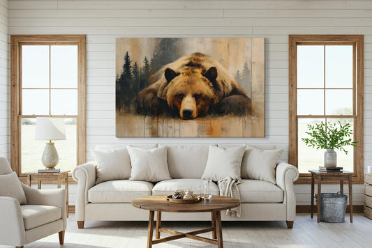 LuxeWood Wildlife Canvas Prints - Wild Animals Home Decor - Medium, Large, and Extra Large Wall Art for Living Room, Bathroom, Kitchen (Grizzly Repose, 20" L x 30" W)