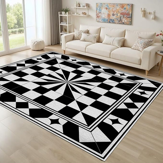 Black and White Checkered Rug, Checkered Rug, Modern Geometric Pattern Carpet, Retro Machine Washable Non Slip Area Rugs, Contemporary Rugs for Living Room/Bedroom 2x3