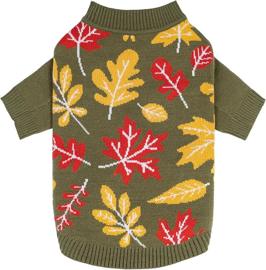 Fitwarm Maple Dog Sweater, Thermal Dog Winter Clothes for Small Dogs Boy Girl, Fall Pet Outfit, Red, Yellow, White, Olive Green, Small