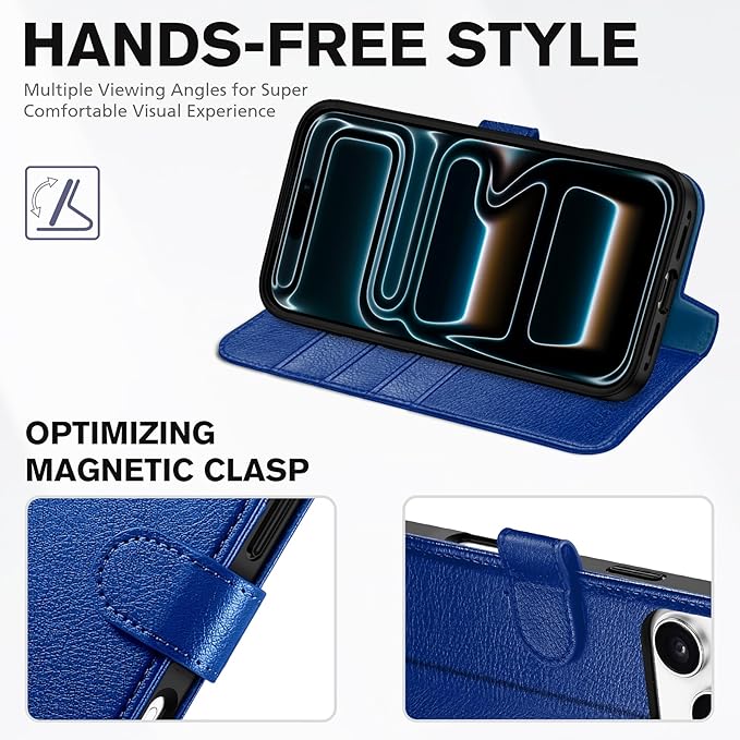 TUCCH Case Wallet for iPhone 17 Pro Max (6.9") 2025, Stand | RFID Blocking | 4 Card Slots | PU Leather | Magnetic Closure Folio Protective Cover | TPU Shockproof Inner Shell | Klein Blue