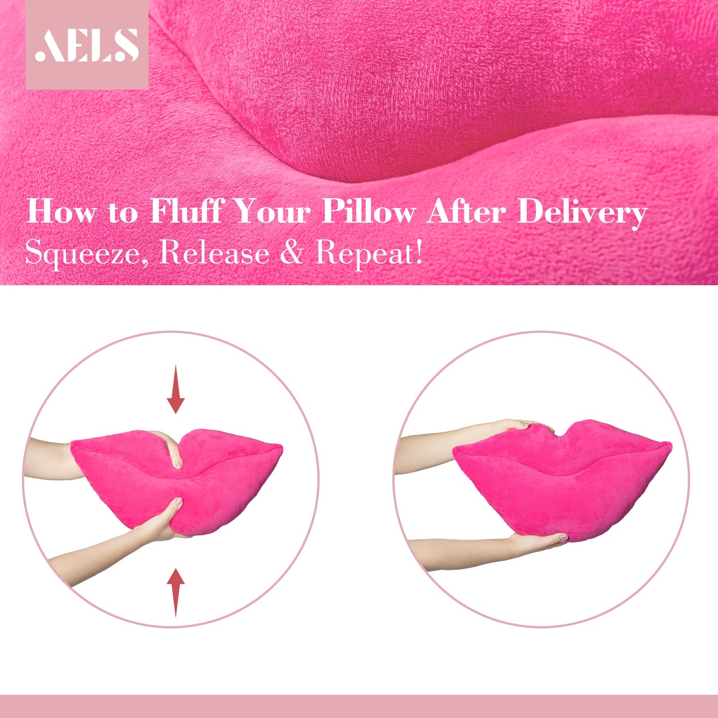 AELS 3D Large Lips Throw Pillows Smooth Soft Velvet Decorative Throw Pillows Love Pillows Cute Pillow Set of 2 for Couch Sofa Bed Living Room Bedroom, Vivid Pink