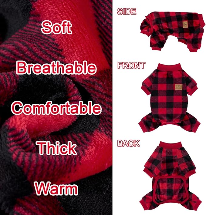 XPUDAC Dog Christmas Sweater Plaid Dog Pajamas for Small Medium Dogs Girl Boy Fleece Puppy Clothes Outfit for Winter, XL