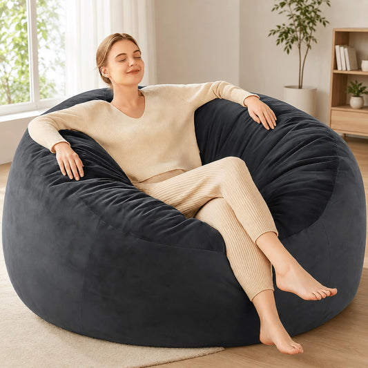 Codi Big Giant Bean Bag Chair with Filler Included, 5 FT - Comfy Large Beanbag Chairs for Adults - Machine Washable and Soft Mink Bonded Cover - Charcoal Grey, 5ft
