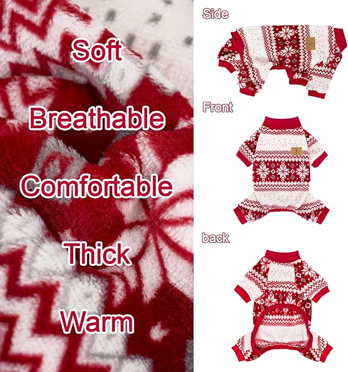 XPUDAC Dog Christmas Pajamas Fleece Dog Sweater for Small Medium Dogs Girl Boy Winter Puppy Clothes Holiday Pet Outfit, S