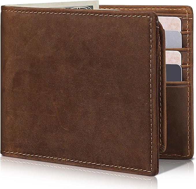 Artpaxy Mens Wallet Genuine Leather Bifold RFID Blocking Wallet for Men with 2 ID Windows 12 Card Holders 2 cash pockets 1 Gift Box
