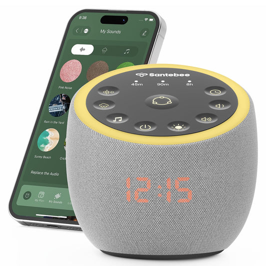 Santebee Sound Machine for Sleep, Smart White Noise Sound Machine 388 Soothing Sounds, 3 Custom Buttons APP Control Night Light, Noise Canceling Dimmable Clock for Adults Baby Kids Lullaby Office