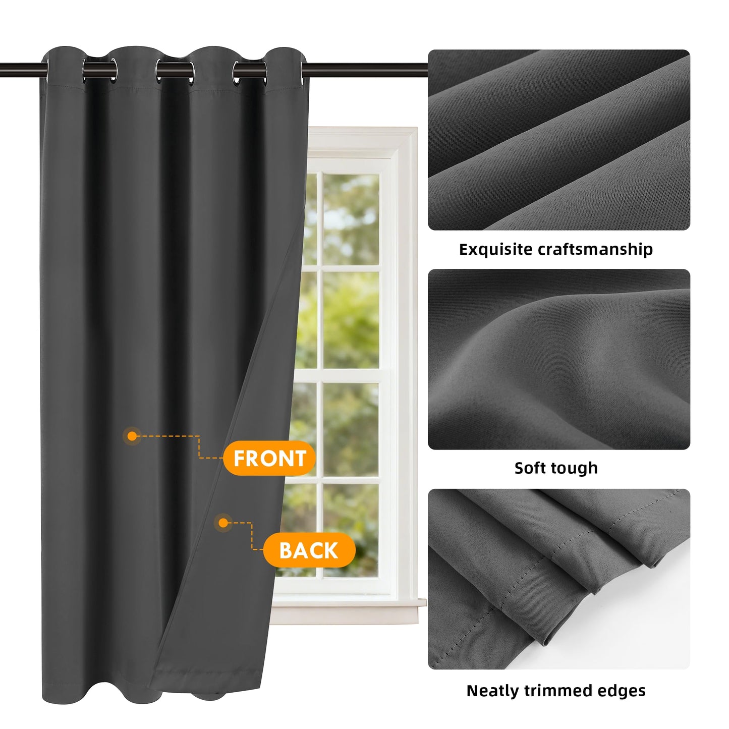 4-Panel-Curtain Room Darkening, 84 Inch Length for Bedroom Living Room, Insulated Thermal Grommet Curtain Drapes, Blackout(60-90%,Not 100%) Window Treatment Decor, Pack of 4, 52x84, CharcoalGrey