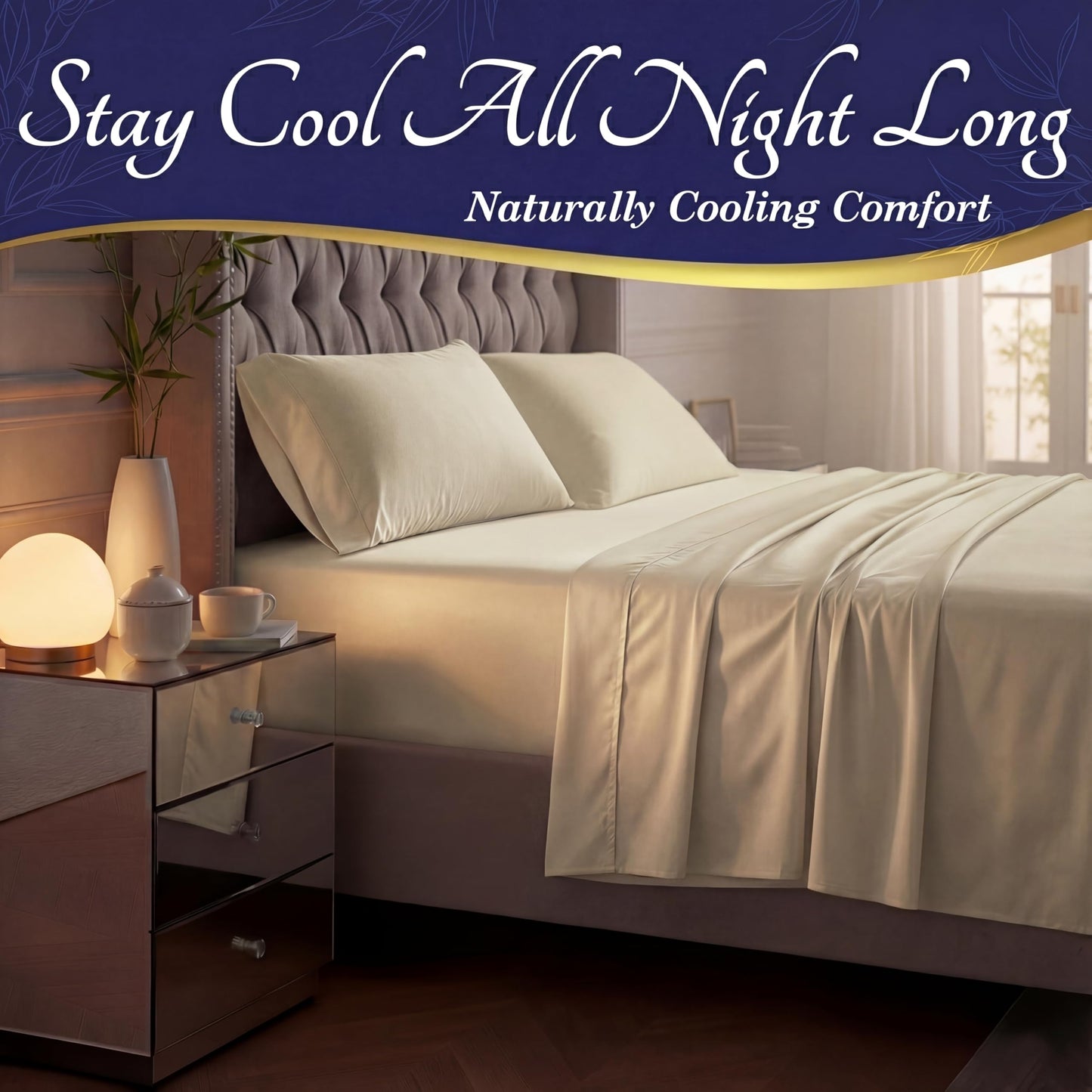 DECOLURE 100% Viscose Derived from Bamboo Sheets King Size - Luxury 4 Pc Naturally Cooling Sheets, Ultra Soft Bed Set - Deep 17" Pockets, Durable Double Stitching, Oeko Tex Standard (Creme)