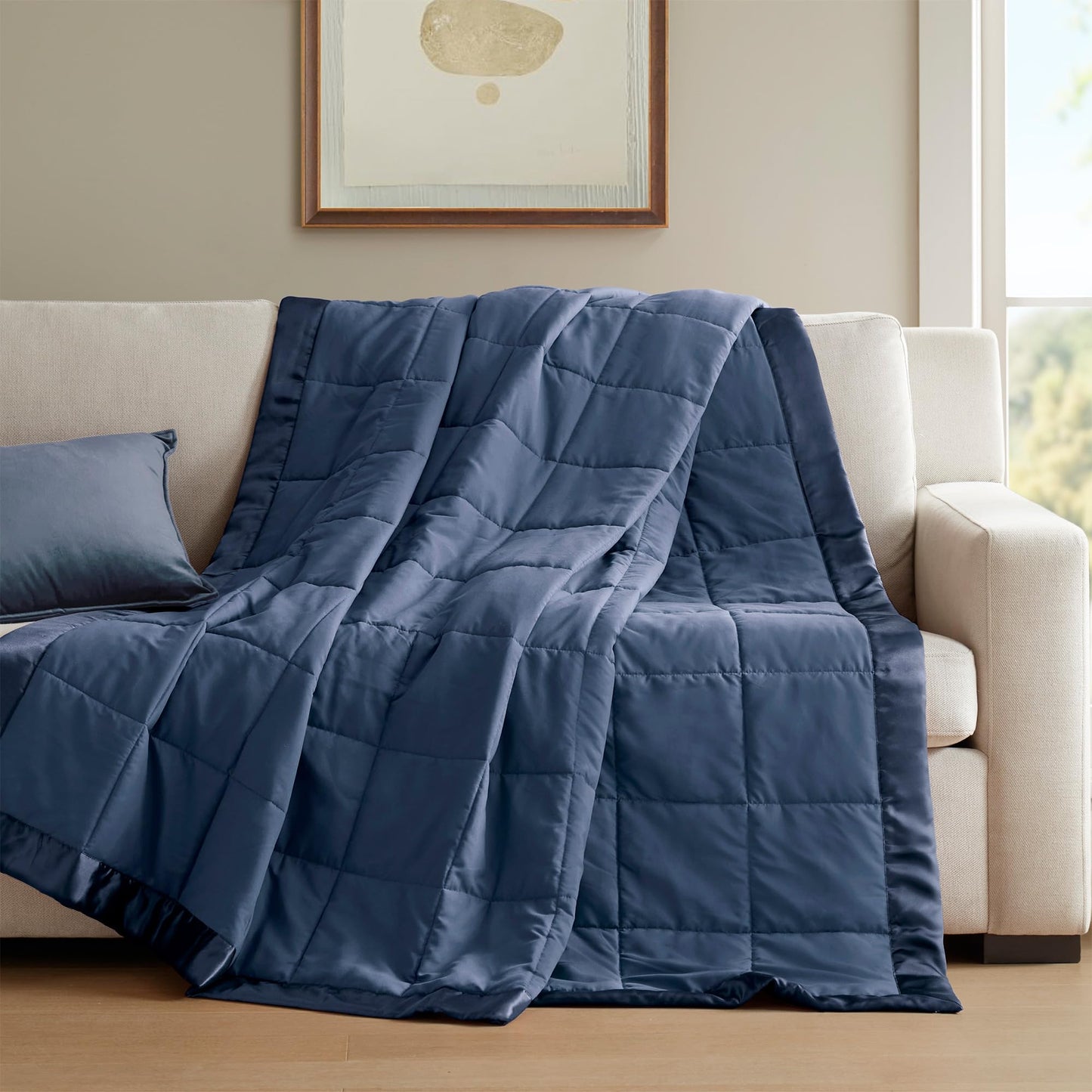 Madison Park Windom Down Alternative Blanket, Premium 3M Scotchgard Moisture Wicking Treatment, Lightweight and Soft Bed Cover For All Season, Satin Trim, Navy Twin