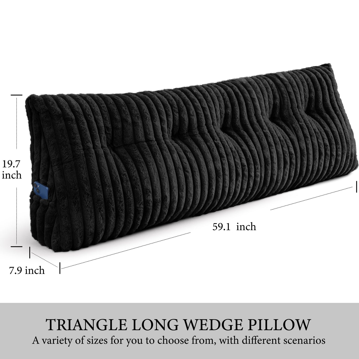Dorivalley Headboard Pillow Queen, Triangular Wedge Pillow Headboard Queen, Cushion Headboards Reading Pillows, Backrest Pillows for Sitting in Bed or Working with Removable Cover, Black
