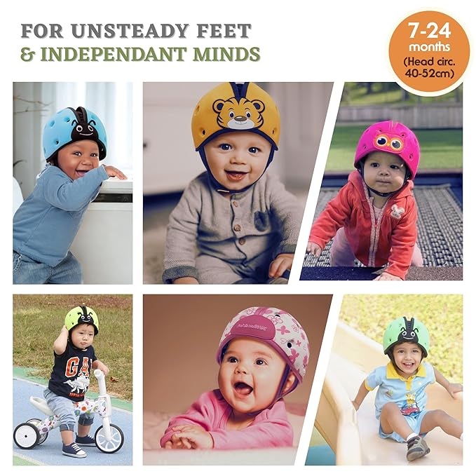 SafeheadBABY Soft Baby Head Protector Helmet for Crawling and Walking 7–24 Months – Ultra-Lightweight & Breathable Infant Safety Helmet That Grows with Your Baby (Head Circ. 40–52 cm) – Mushroom Mint