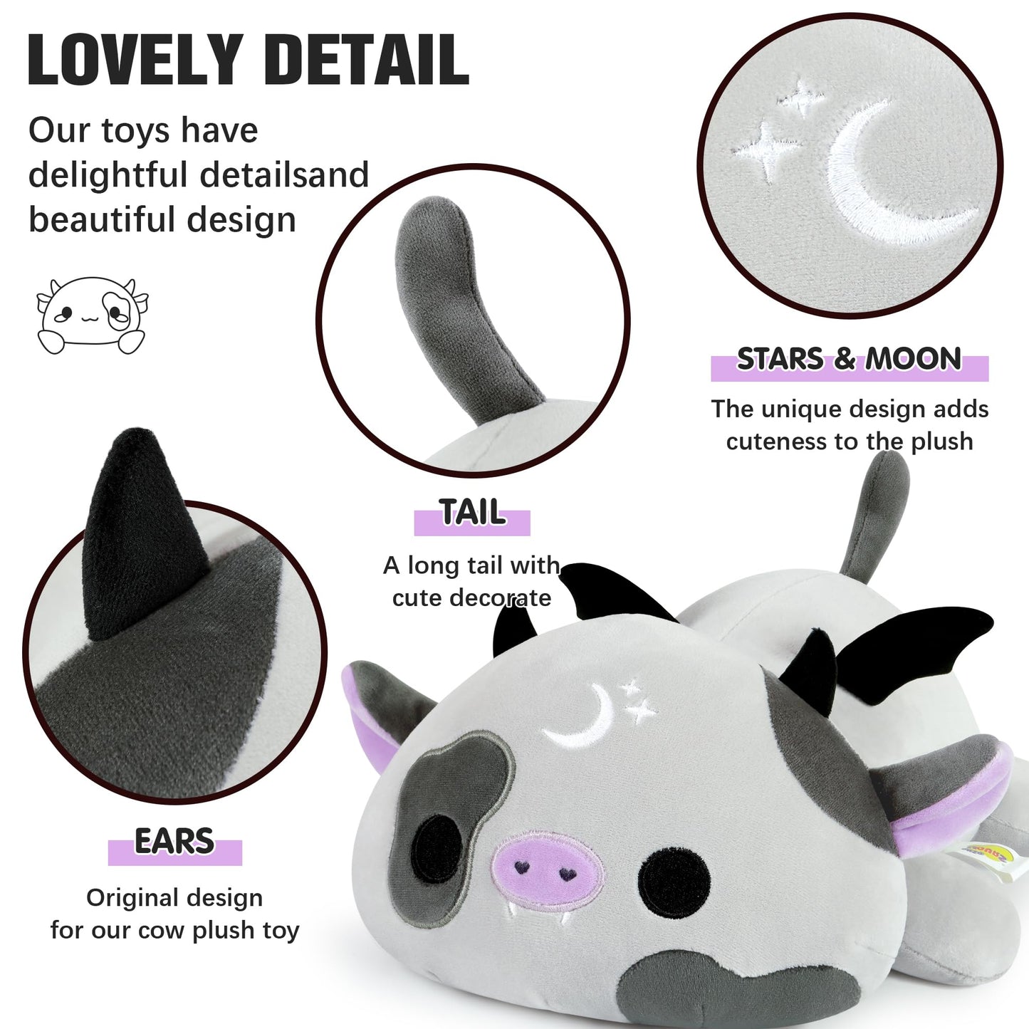 Onsoyours Original Cute Bat Cow Plushie, Soft Stuffed Cow Squishy Plush Animal Toy Cow with Wings Bat Pillow for Kids (Bat Cow, 12")