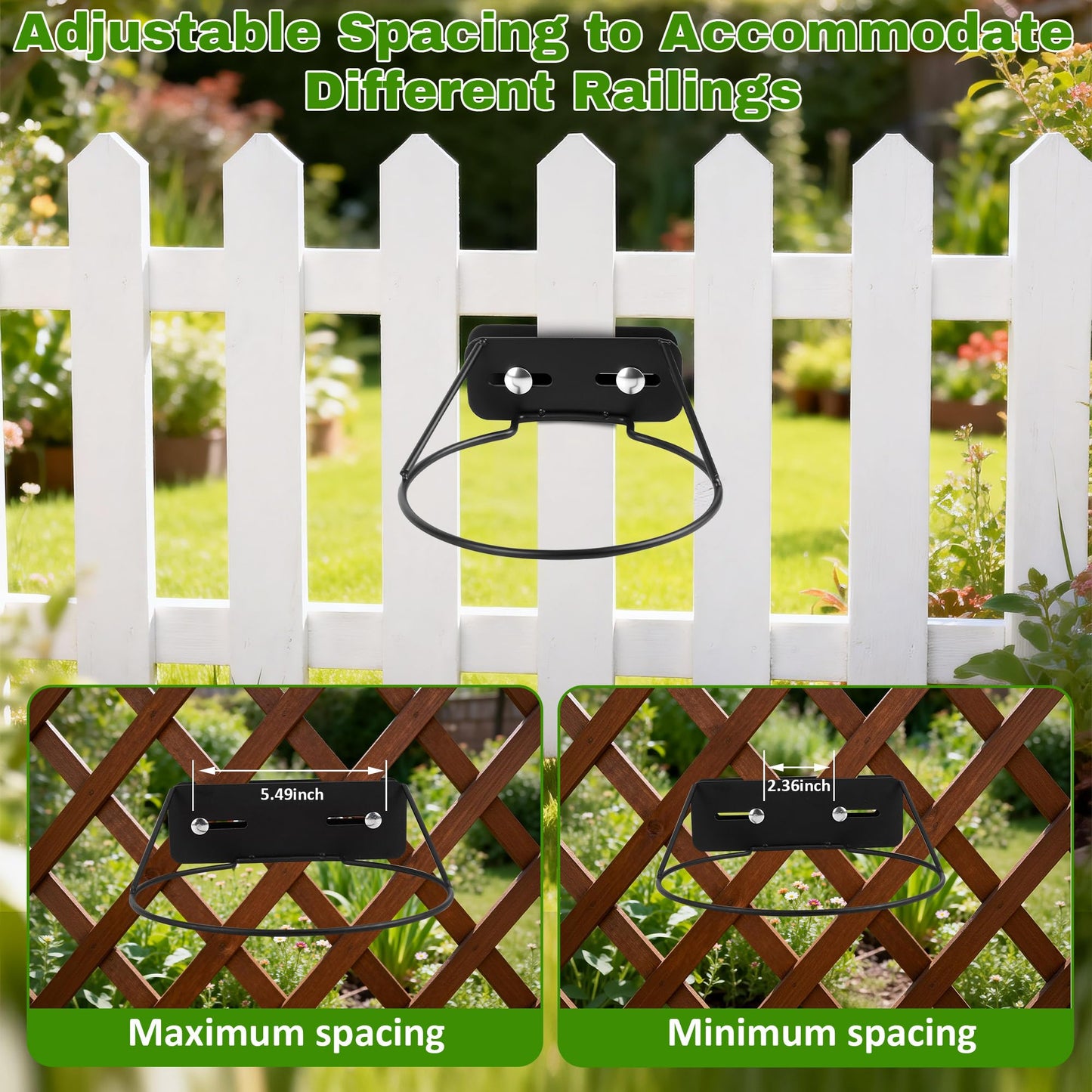 Mytium Railscapes Plant Holder Between Rails - 3pc Heavy Duty Hanging Plant Holder Adjustable Width Rail Scapes for Plants Railings Metal Hanging Plant Pot Stand for Balcony Patio and Stair
