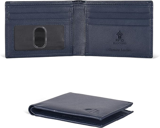 Oak Leathers Slim Leather Wallet for Men - RFID Blocking Slim Minimalist Front Pocket - Thin & Stylish with ID Window, Gift For Men (Orion Blue)