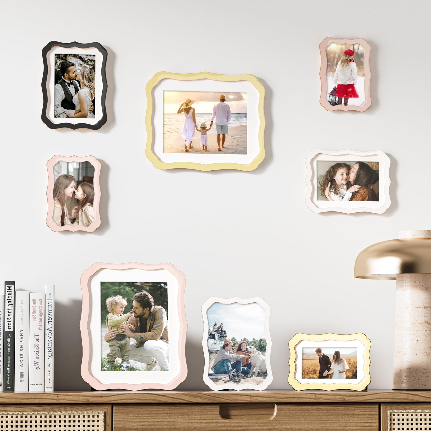 4x6 Enamel Picture Frame with HD-Tempered Glass, Display 3x5 Photo with Mat, Ornate Photo Frame with Gold Metal Edge & Velvet Back for Tabletop & Wall Mount Vertically or Horizontally Display, Black