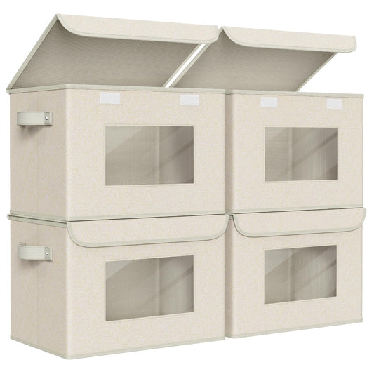 Univivi Collapsible Stackable Storage Bins with Lids [4-Pack] Foldable Fabric Closet Organizer Basket, Closet Organizers and Storage Cube Storage Bin for Home, Office, Bedroom (Beige, 17“ x 12” x 12")