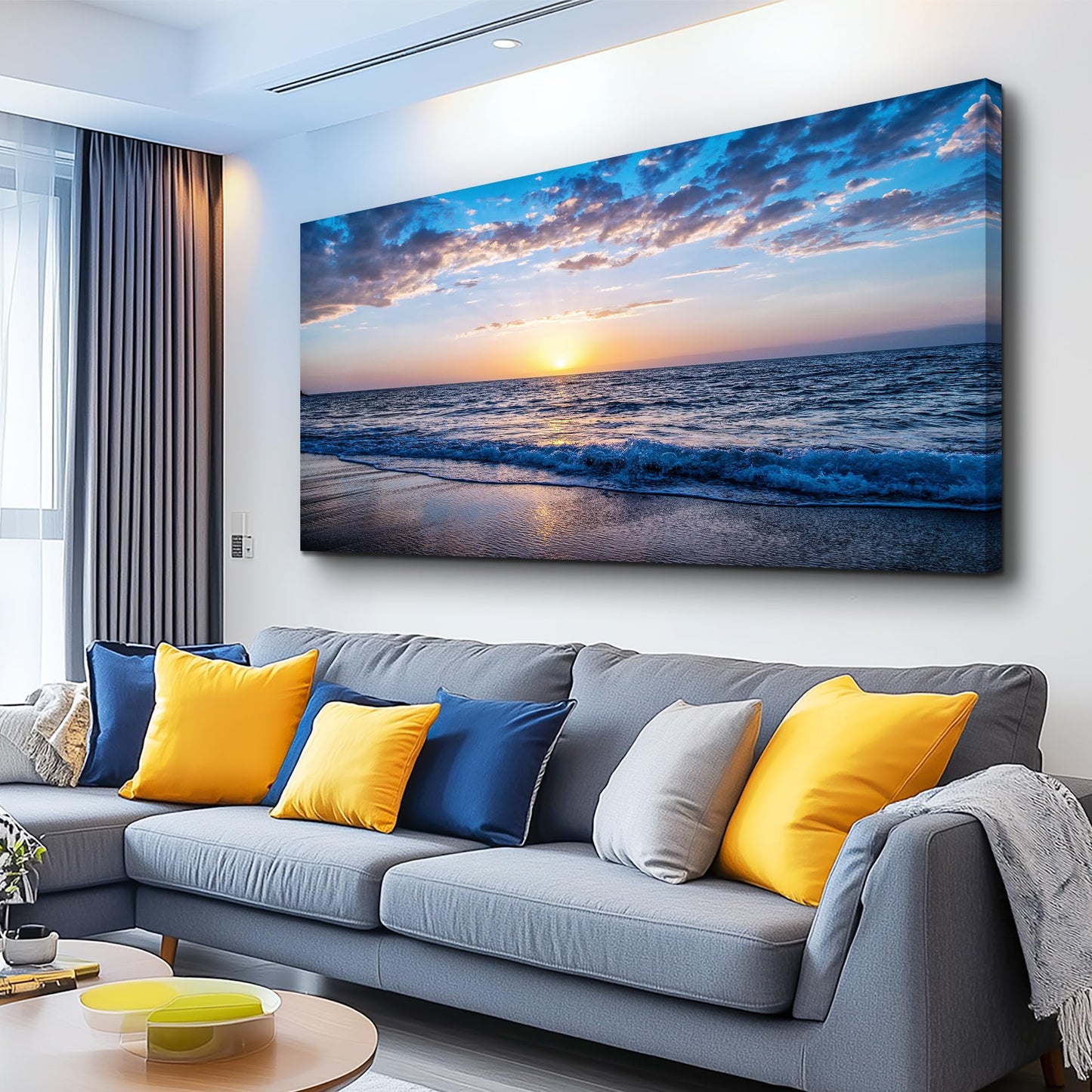 hyidecorart Wall Art Moon Sea blue Ocean Landscape Paintings Bedroom Canvas Art Print wall art for living room Paintings for Wall Decor and Home Decor (20 x 40inch x 1pcs)