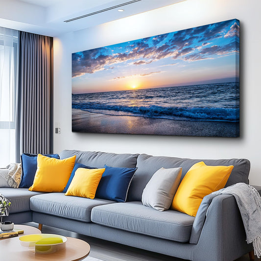 hyidecorart Wall Art Moon Sea blue Ocean Landscape Paintings Bedroom Canvas Art Print wall art for living room Paintings for Wall Decor and Home Decor (20 x 40inch x 1pcs)