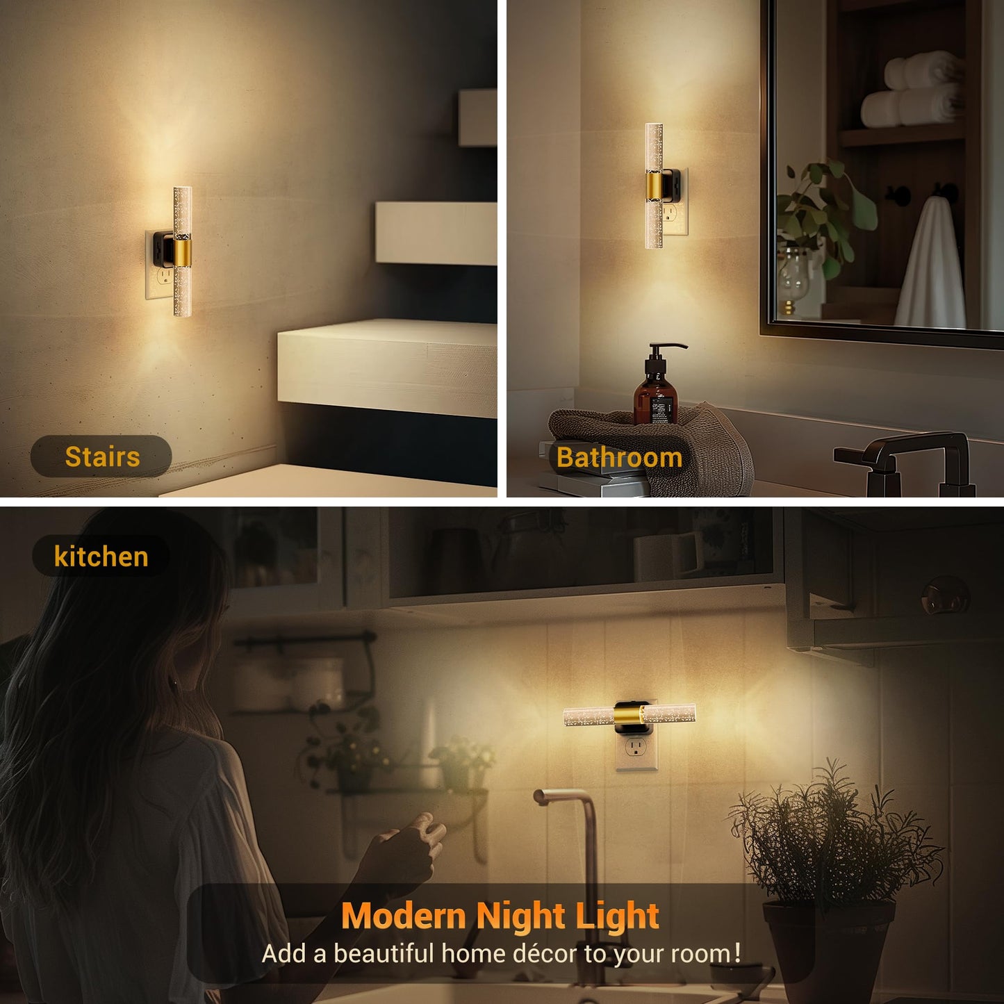 JandCase 180° Rotating Night Lights Plug into Wall, 2 Pack 3000K Soft Light LED NightLights, 0-100LM Adjustable Brightness, Plug in Night Light with Auto Light Sensor,for Bathroom,Hallway,Bedroom