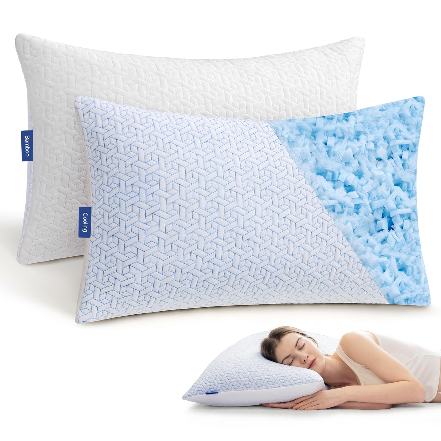 puredown® Cooling Pillows King Size Set of 2, Memory Foam Pillows Adjustable Firm Bed Pillows for Sleeping, Cool Pillow for Hot Sleepers with Zipper Removable Pillow Cover
