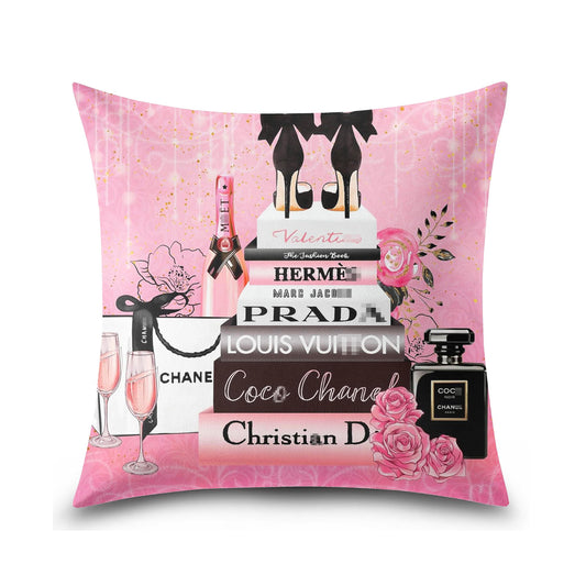 Bkyedsa Fashion Throw Pillow Covers Pink Floral High Heels Decorative Pillow Cases for Women 18x18 Inch for Couch Bed Bedroom Decor Square Velvet Throw Pillow Cover
