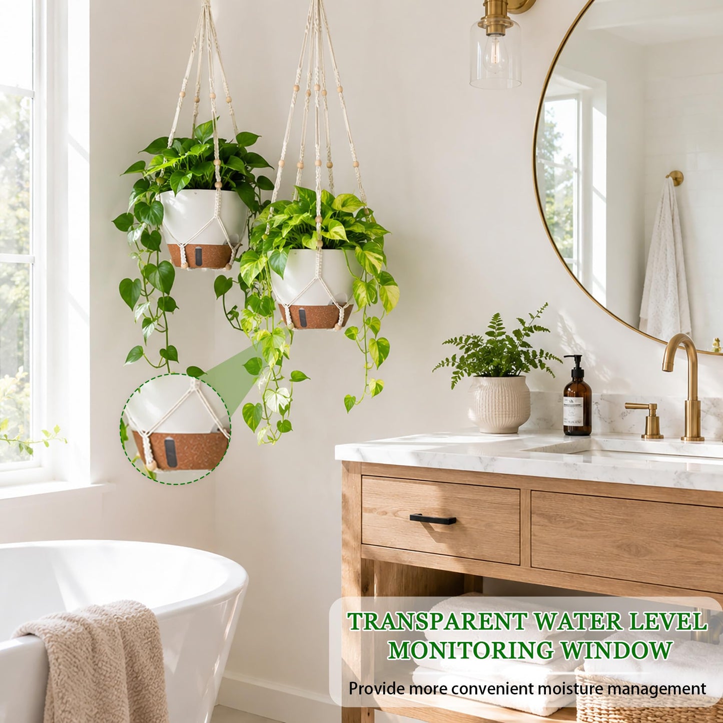 Fielda 10 Inch Self Watering Hanging Planters, 2 Pack, Visible Water Window