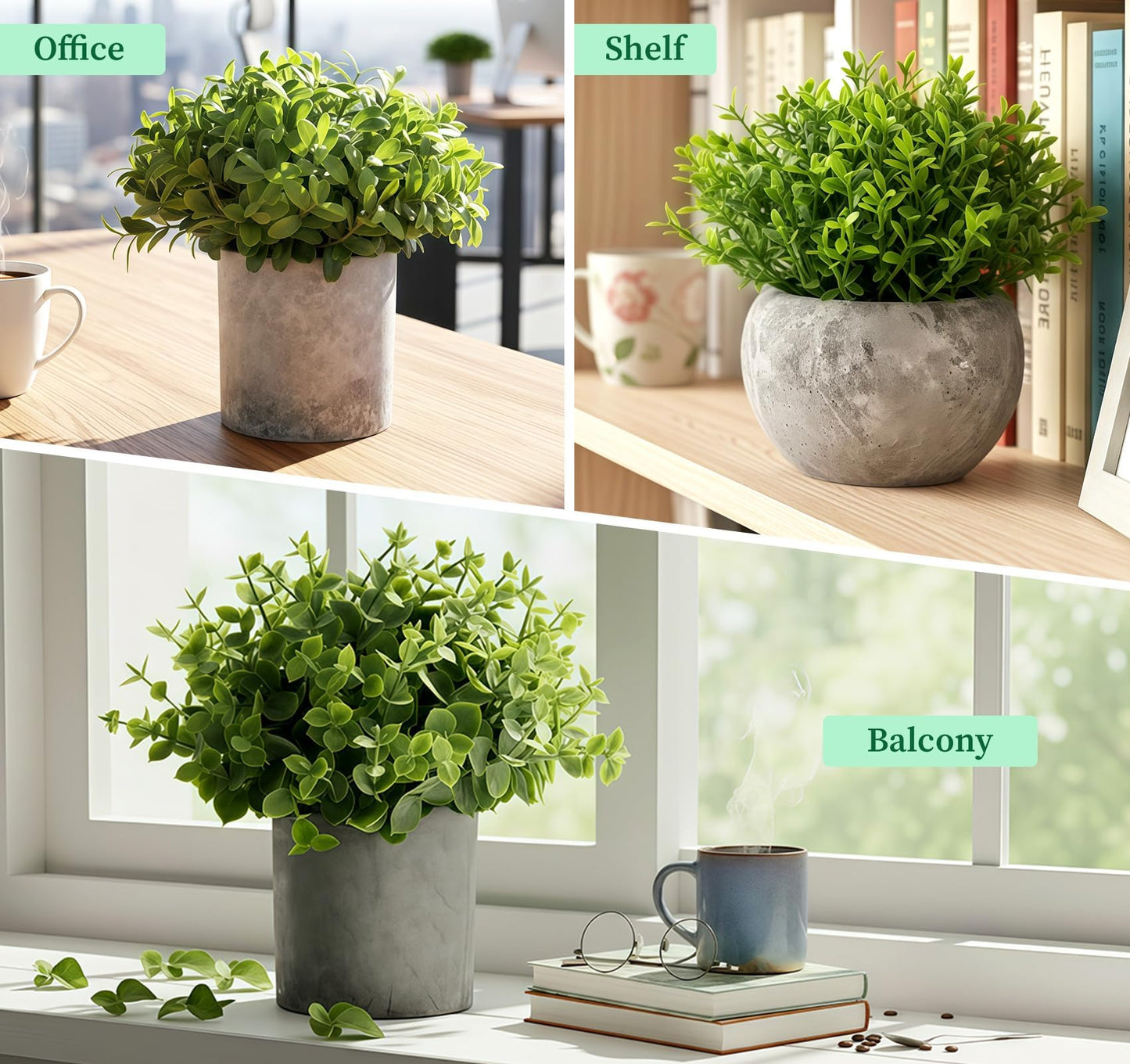 Fake Plants,5 PCS Small Artificial Greenery Eucalyptus Plant Indoor in Pots