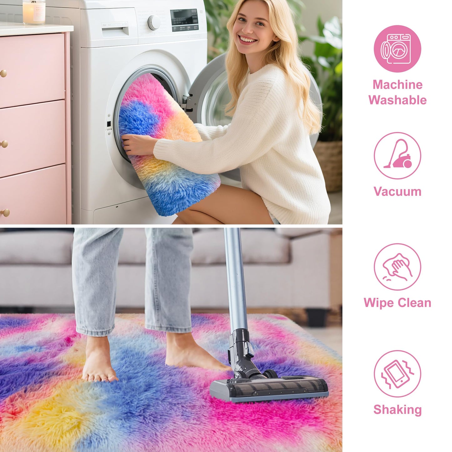 TENNOLA Rainbow Area Rugs 5x8 ft,Tie-Dyed Unicorn Fluffy Fuzzy Shaggy Carpet Soft Plush Furry Rug,for Bedroom Living Room Indoor Floor Rug Kids Girls Boys Home Decor Aesthetic, Dorm Nursery
