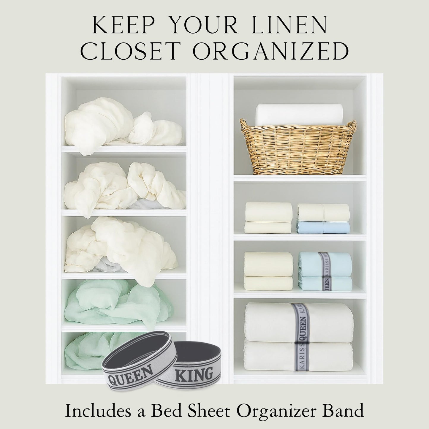 KARISSA MAE Luxury Bamboo Viscose Queen Size Sheet Set | 100% FSC Certified | Cooling | Luxuriously Soft | 18" Deep Pockets | with Organizer Band & Elastic Corner Straps [Dune]
