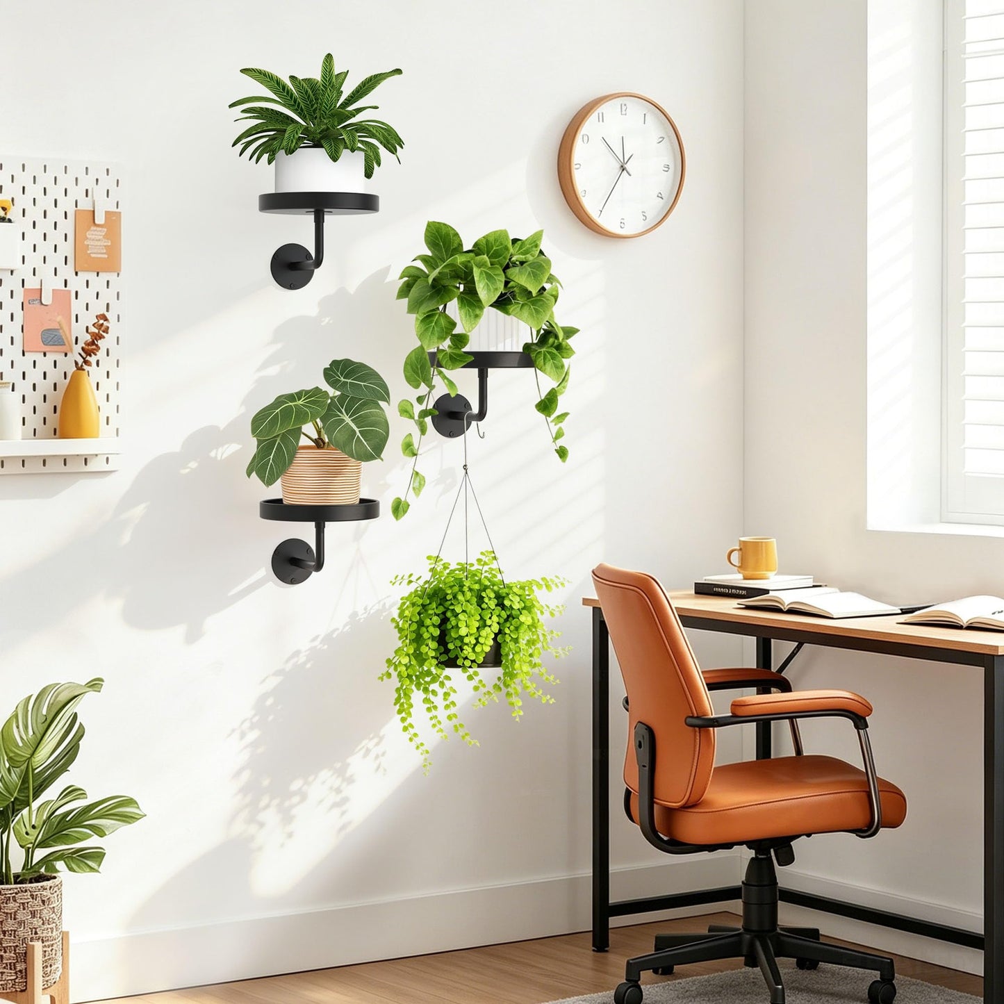 JOPBENG Wall Plant Holder, 6.3 Inch Metal Plant Hanger Indoor Wall Planter, Wall Mounted Plant Holder Window Plant Shelves for Outdoor Black 3Pcs