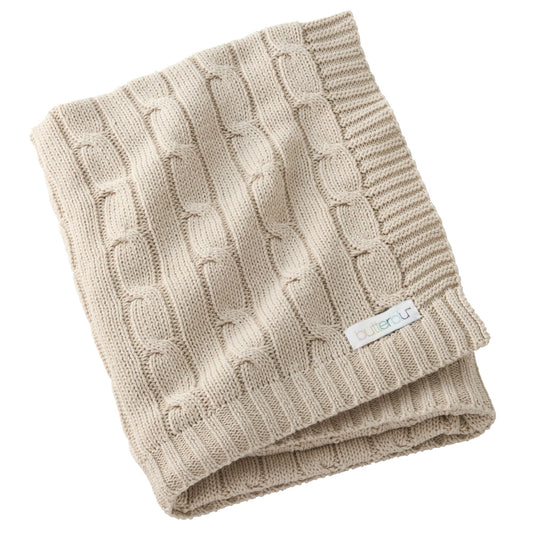 Butterblu Sparrow Sweater Knit Receiving Baby Blanket 100% Organic Cotton Nursery Blanket for Newborn Girls, Boys, Sand, One Size
