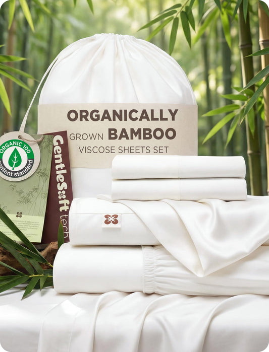 Bedsure 100% Organically Grown Bamboo Viscose Queen Sheet Set | Cooling Bedsheets for Hot Sleepers | Luxury Silky Soft PureWoven | 18" Deep Pocket with Corner Straps | Oeko-Tex Certified [White]