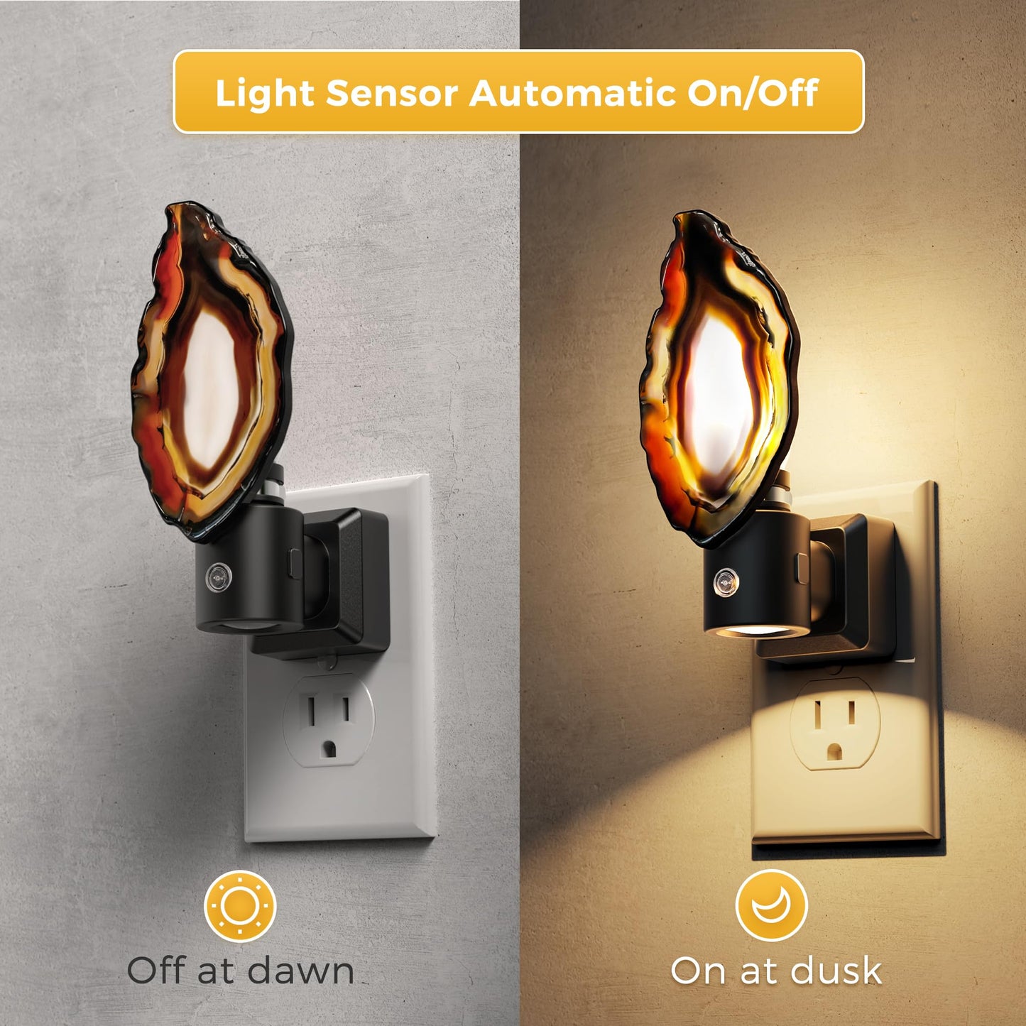 L LOHAS LED Night Light, Night Lights Plug into Wall, Agate Nightlight Rotating 350°, Dimmable Dusk to Dawn Sensor, Healing Stone Agate Decorative Nightlight for Bedroom,Living Room[2 Pack]