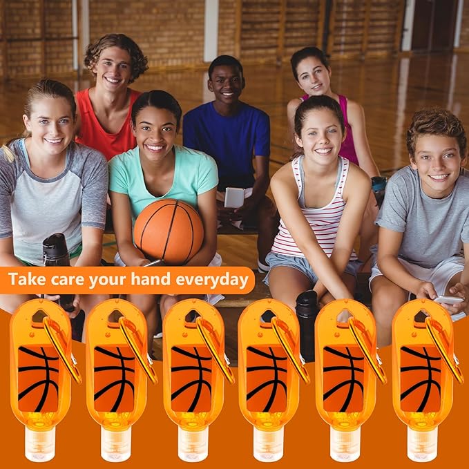 Kigeli 24 Pack Basketball Hand Sanitizers Keychain Bulk Gift Mini Travel Size Hand Sanitizer Gel Keychain Bulk Gift for Basketball Lovers Sports Team Birthday Party Favors