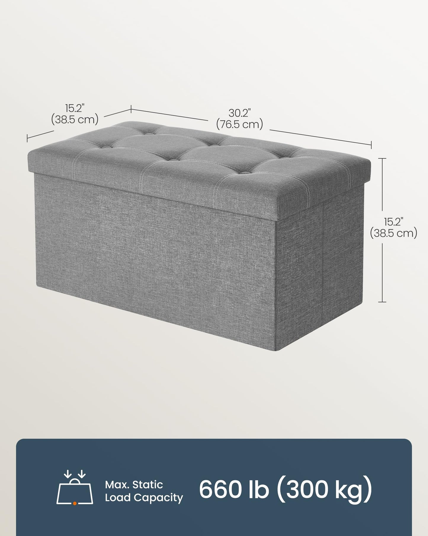 SONGMICS Home Storage Ottoman, 21 Gallons End of Bed Bench, 15.2 x 30.2 x 15.2 Inches, for Bedroom, Entryway, Living Room, Light Gray