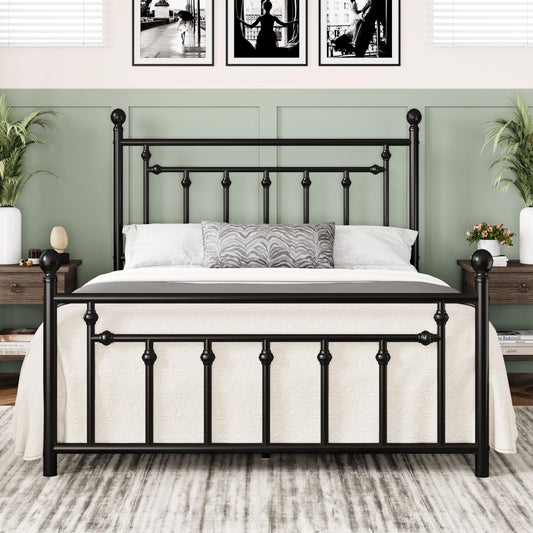 Allewie 14 Inch Queen Size Metal Platform Bed Frame with Victorian Vintage Headboard and Footboard/Mattress Foundation/Under Bed Storage/No Box Spring Needed/Easy Assembly/Noise Free/Black