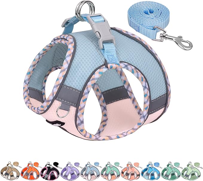 AIITLE Small Dog Harness - Breathable Double-Layer Jacquard No-Choke Vest, Durable Anti-Tear Fabric with Reflective Trim - Perfect for Running, Parties, Daily Walks (Blue-Pink, XS)