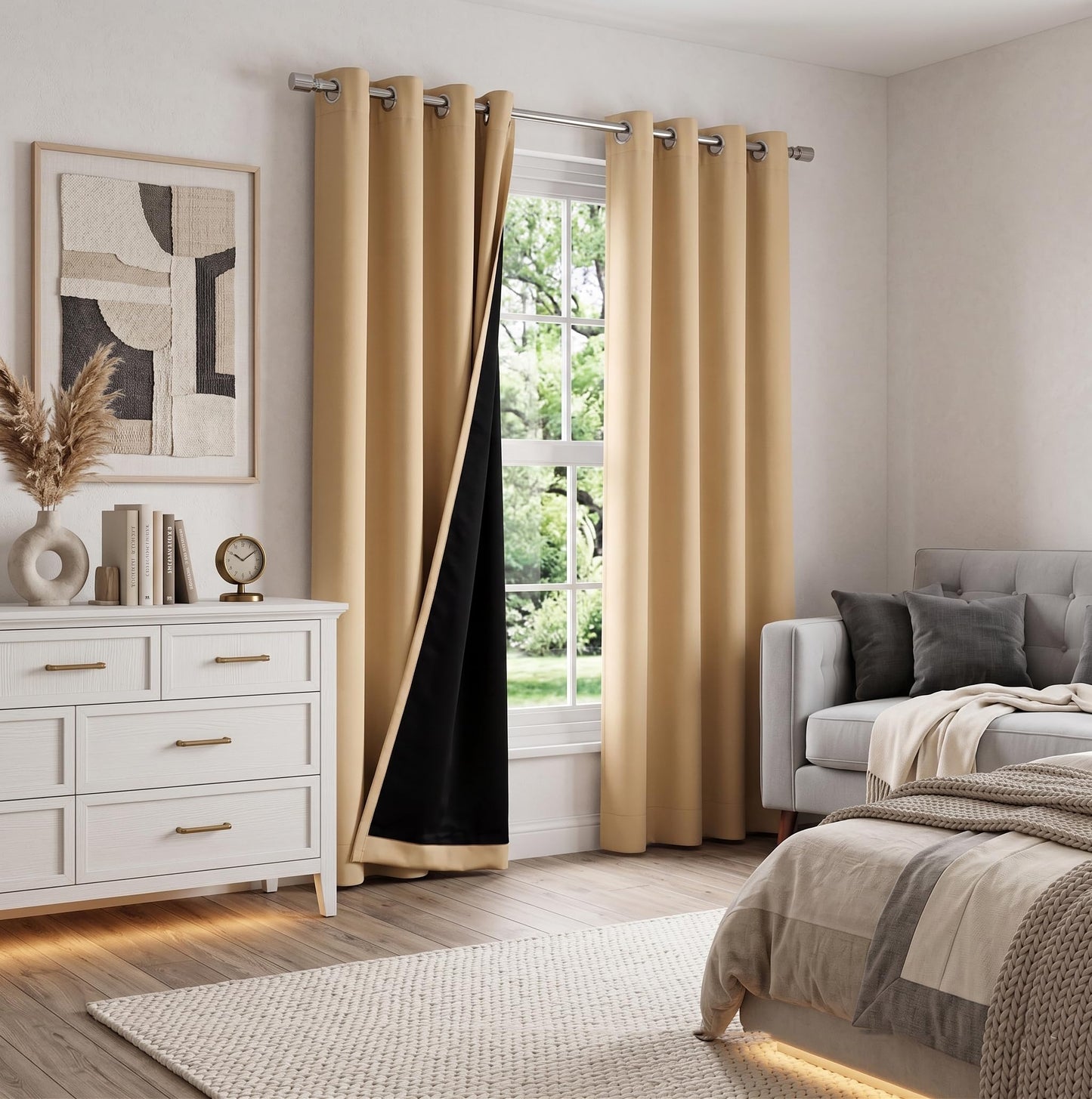 Candy Cottons Blackout Curtains for Bedroom and Living Room, Bedroom Decor, Black Liner for 100% Blackout, Thermal Insulated, Built with Stainless Steel Grommet, Easy Installation, Black, 42x63