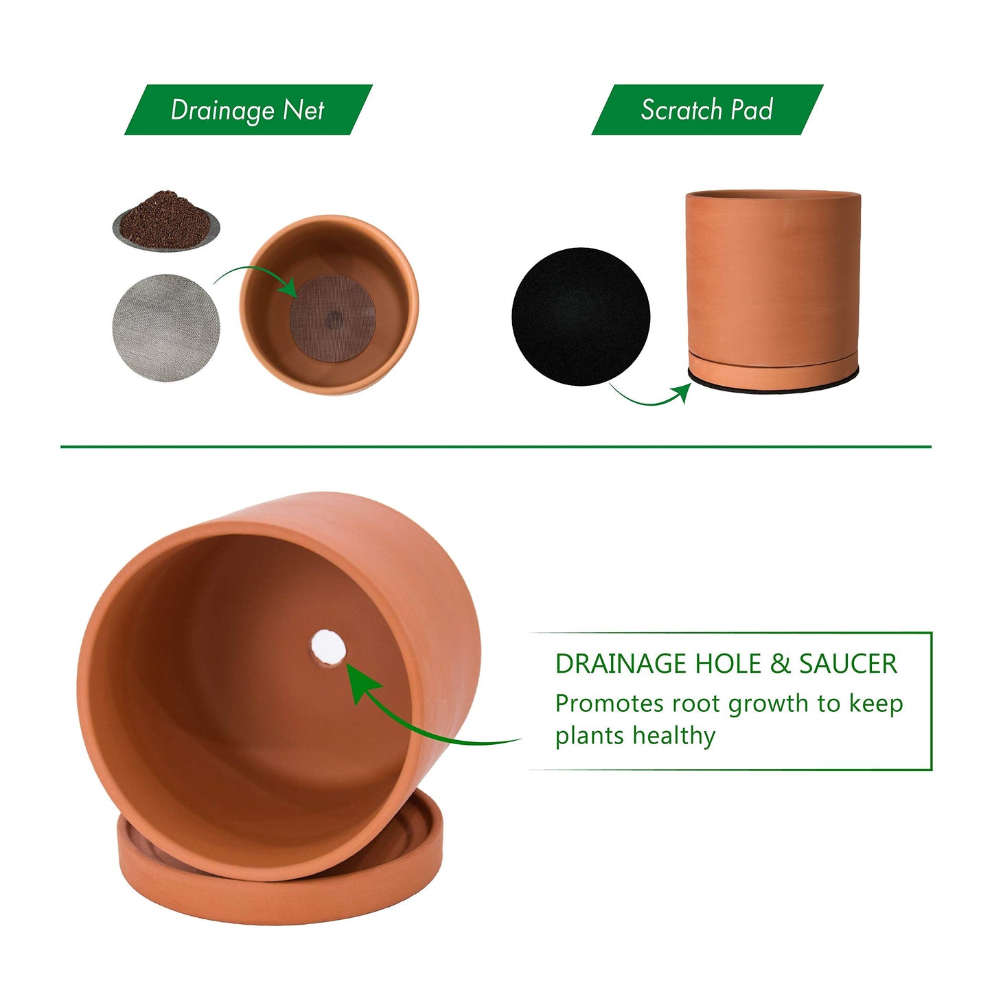D'vine Dev Medium 8 Inch Terracotta Plant Pot with Drainage Hole and Saucer, Round Cylinder Planter Pot for Indoor Plants, 40-X-A-4