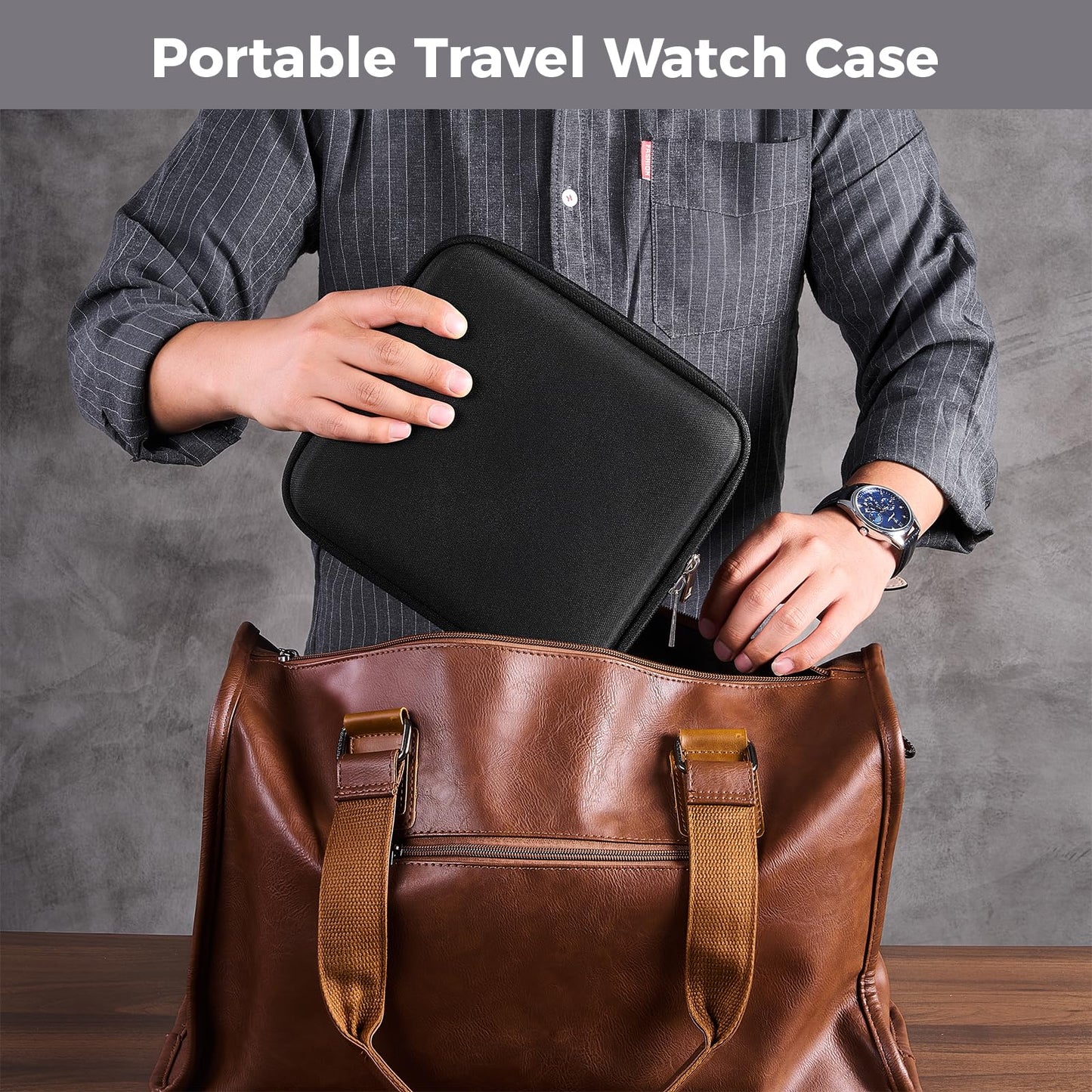 ProCase Travel Watch Case Gift for Men, 6 Slots Hard Shell Storage Box for Watch Bracelet Accessories, Zippered Organizer Bag Fathers Day Gift for Dad -6 Slots
