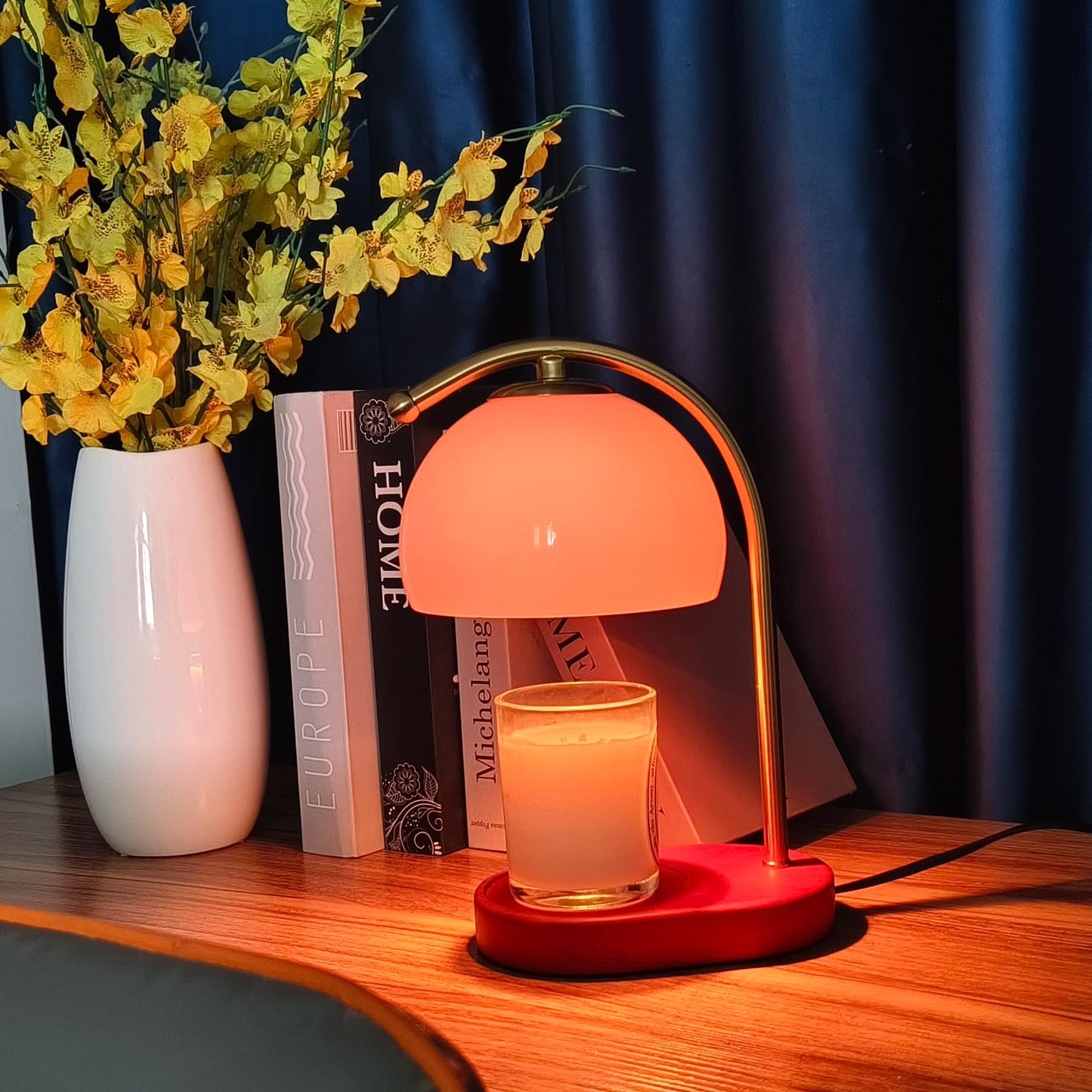 FCTWAKS Mid Century Pink Glass Candle Warmer Lamp with Timer & Dimmer, Mothers Day Birthday Gifts for Women Mom, House Warming Gifts New Home, Wax Warmer Lamp for Bedroom Decor with 2 Bulbs