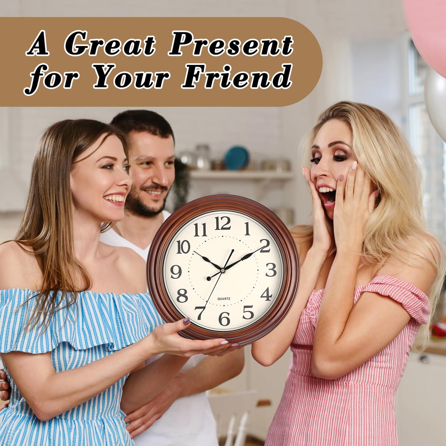 Vigorwise 12 Inch Wood Wall Clock, Retro Wooden Wall Clocks Battery Operated, Silent Wall Clock for Living Room Bedroom Housewarming Xmas New Year Present