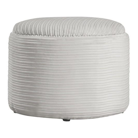 OSP Home Furnishings Brayfield Round Upholstered Storage Ottoman, Taupe Cord Fabric